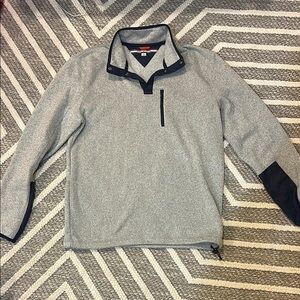 Gray Quarter-Zip Pullover with navy blue  Accents